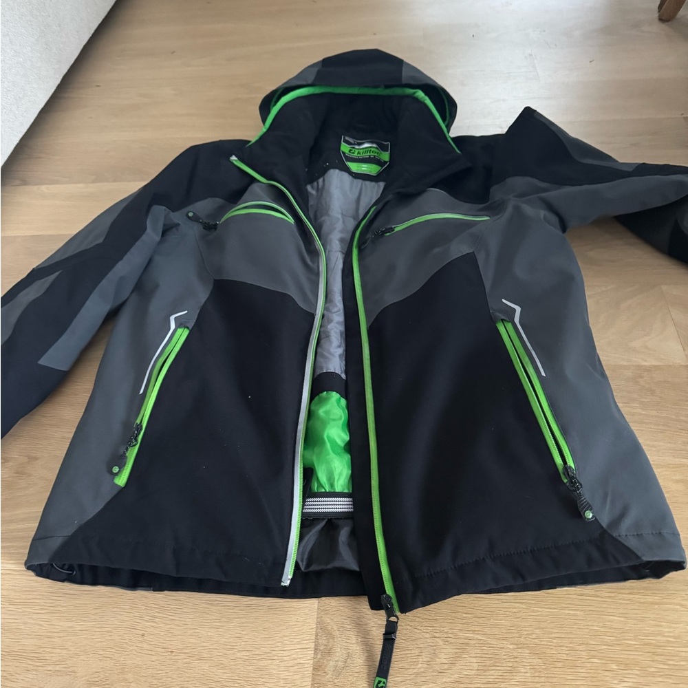 Ski/winter jacket  Black and Gray Jacket with Green Accents